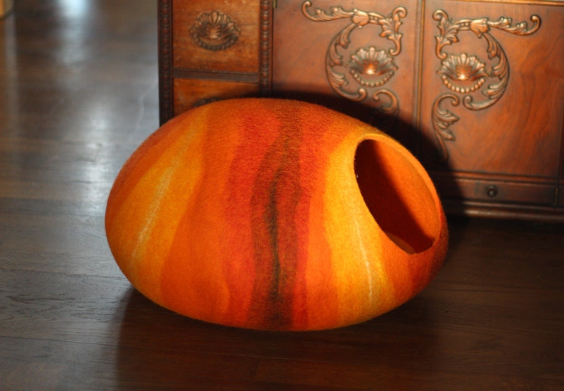 Cat Bed/cat Cave/cat House/orange Felted Cat Cave Etsy