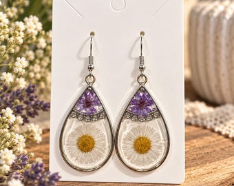 Pendientes de resina hechos a mano / Joyería de flores prensadas / Regalo único