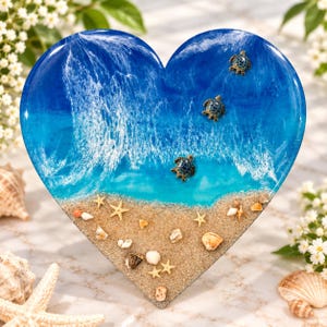 Handgemaakte hars hart wanddecoratie, zeeschildpad stranddecoratie, kusthuisdecoratie cadeau