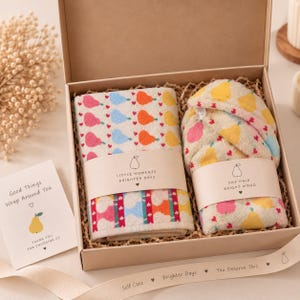Pear Towel Gift Box, Cotton Hair Towel & Face Towel Set, Little Happiness Care Package