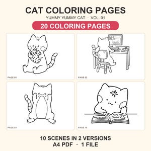 Cat's First Adventures: 20 A4 Printable Coloring Pages (PDF Download)