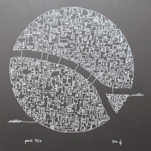 パリオリンピック都市の手描き抽象地図連続線描画