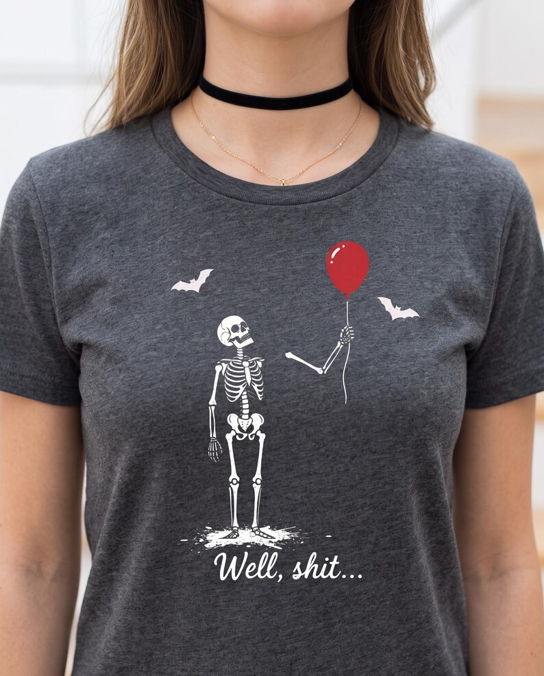 Funny Skeleton Lost Balloon PNG, Dark Humor Halloween Design (Digital Download)