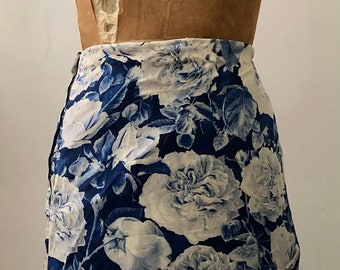 1950s silk rose flowers midi skirt Sz L