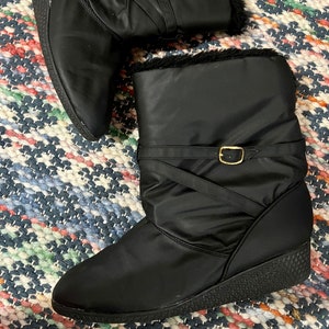 1980s black fur lined wedge winter boots Sz 7 1/2-8