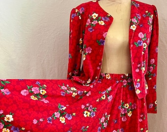 1980s vintage Lanz floral skirt suit Sz m