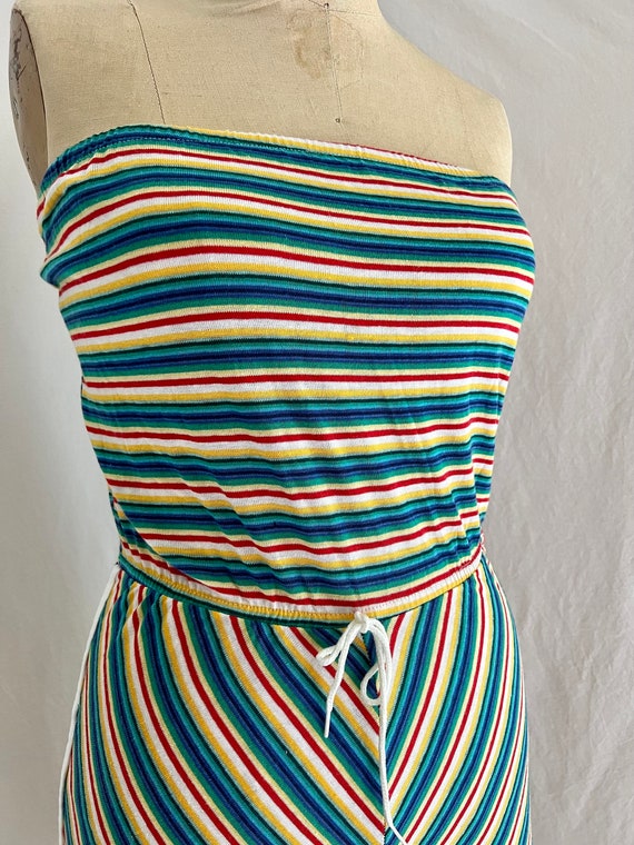 1970s Deadstock 50/50 strapless tube top rainbow … - image 3