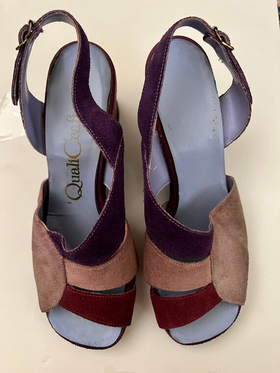1970s purple rainbow suede wedge strappy sandals … - image 2