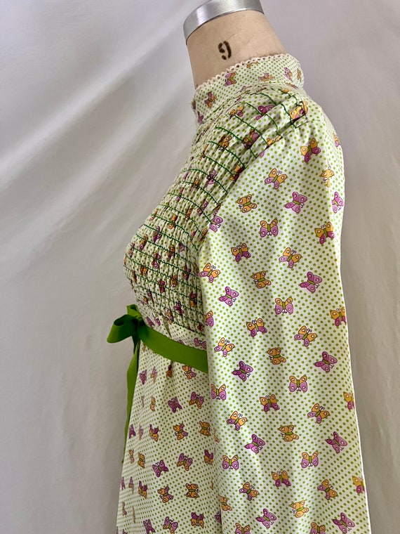 Beautiful Rare 1970s Butterfly Print Tiered Cotton Maxi Dress