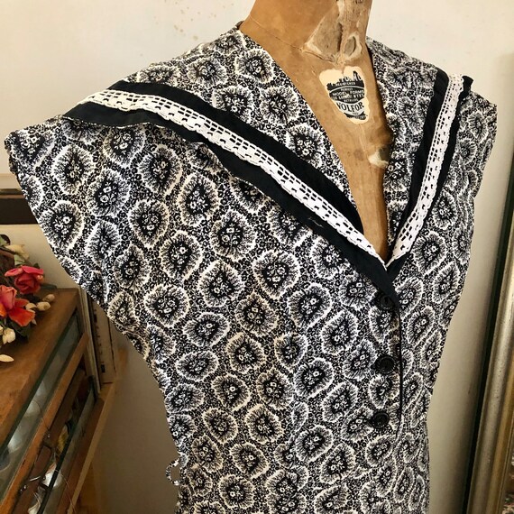 1940s black and white cotton day dress Sz xs/s/m - image 9