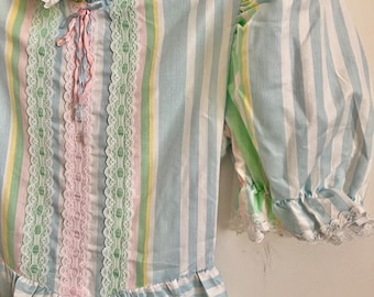 1980s girls pastel striped party dress Sz 8