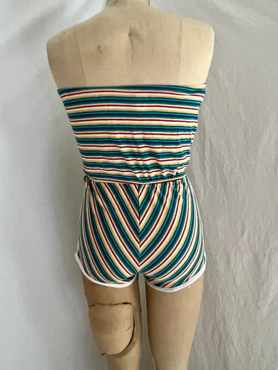 1970s Deadstock 50/50 strapless tube top rainbow … - image 5