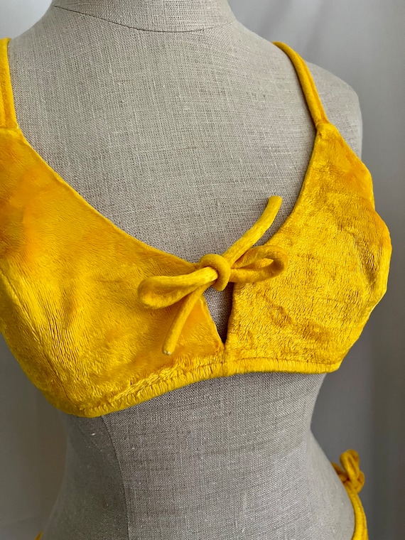 1960s vintage golden yellow velvet bikini Sz s - image 5