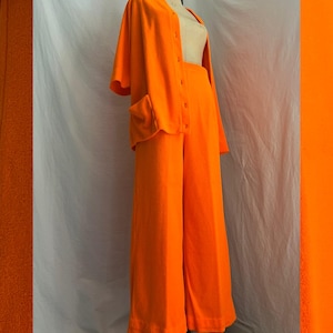 Jaren 60 vintage oranje verrukking badstof broek set/sz s