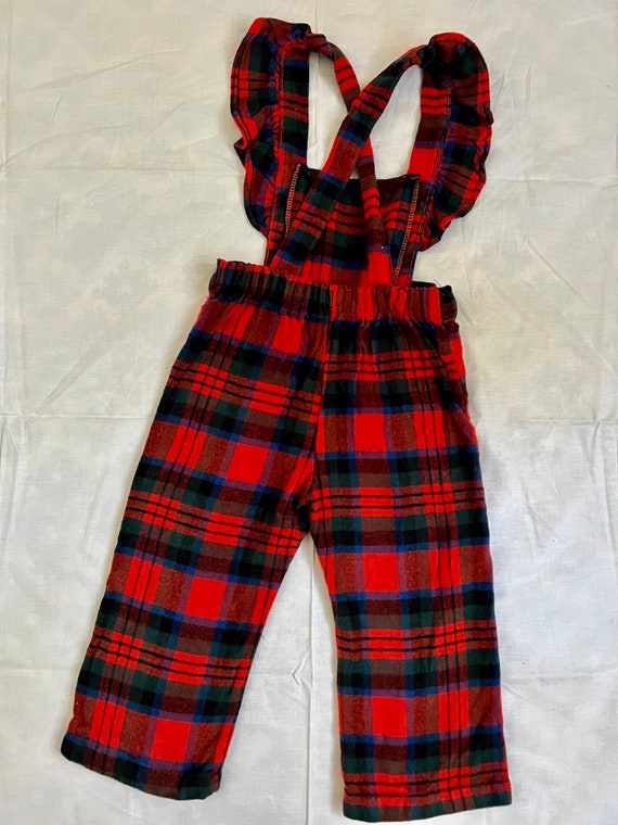 1970s vintage red plaid flannel overalls Sz 3t - image 2