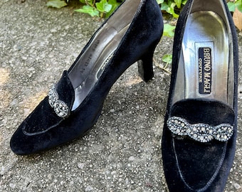Mocassini italiani in velluto nero, vintage anni '80, taglia 6
