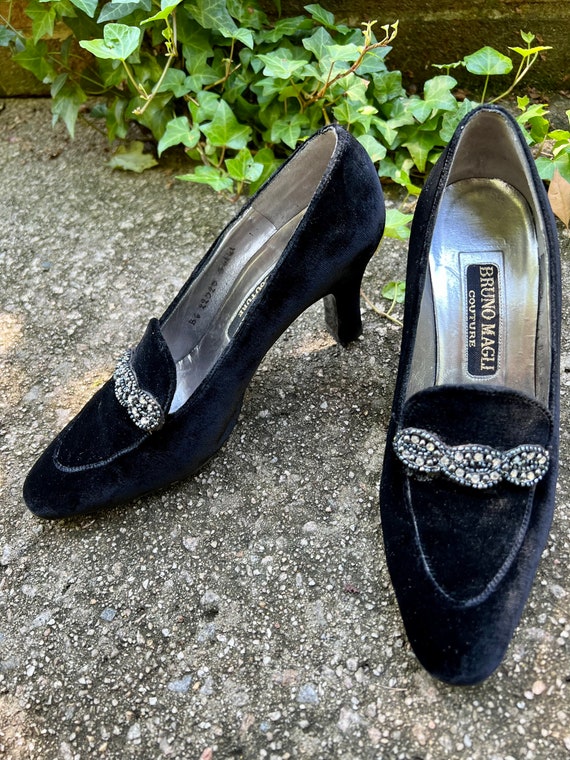 1980s vintage couture Italian black velvet loafer… - image 1