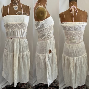 Antique Edwardian Cotton Slip Dress with Crochet Details (Sz XS/S)