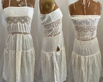Stunning antique Edwardian white cotton slip dress Sz xs/s