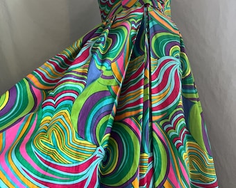 Außer Kontrolle geratene 1960er Jahre Vintage psychedelische Maxi Baumwolle 3/4 Ärmel /s-m