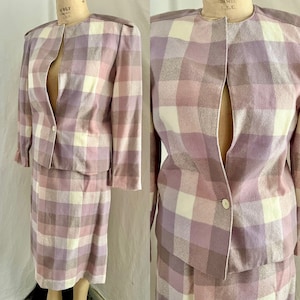 1980s pink and purple wool skirt suit Sz m