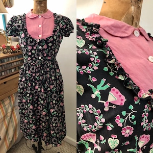 1930s Cotton novelty print dancing couples day dress XS/S