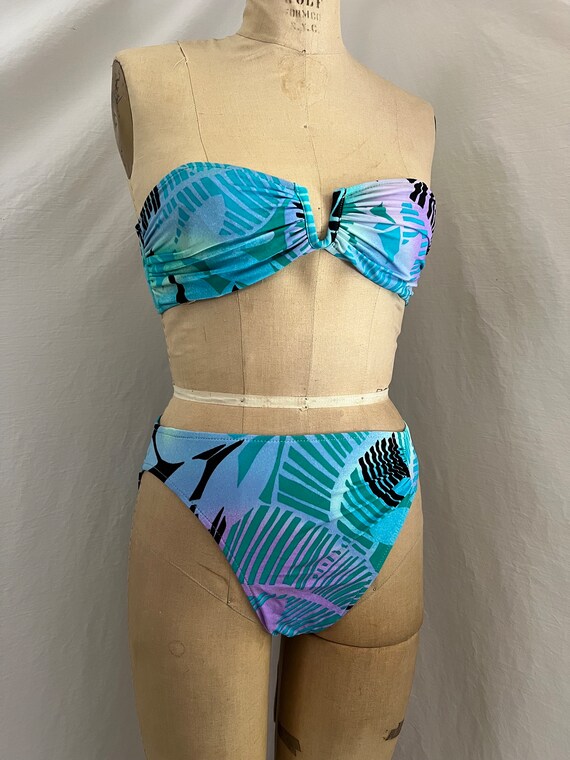 1990s Deadstock vintage tropical print bandeau bi… - image 1