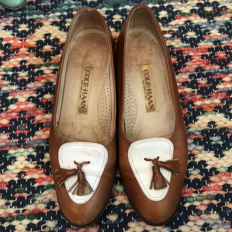 Cole Haan Spectator White and Brown Tassel Leather Loafers  display picture 3
