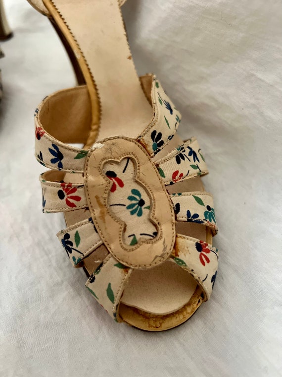 1930s deadstock vintage floral high heel sandals … - image 4