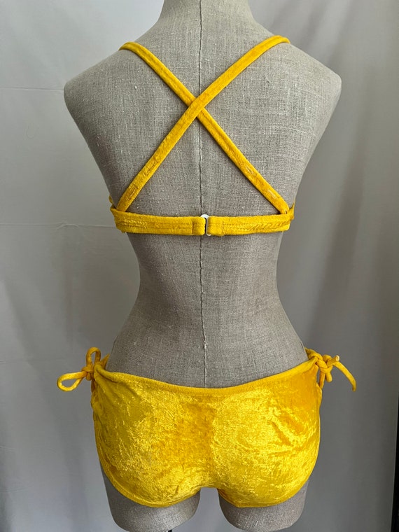 1960s vintage golden yellow velvet bikini Sz s - image 2