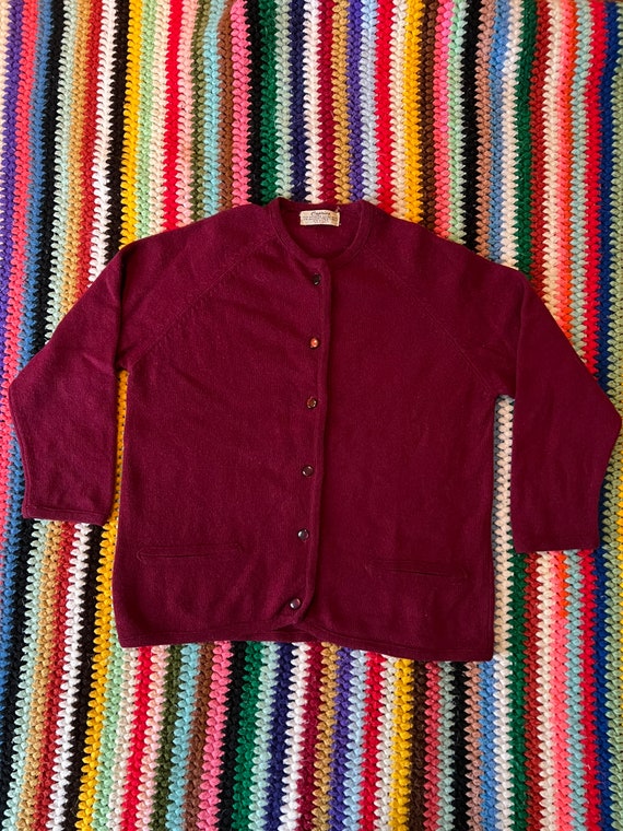 1950s/60s cranberry wool angora cardigan Sz s/m - image 1