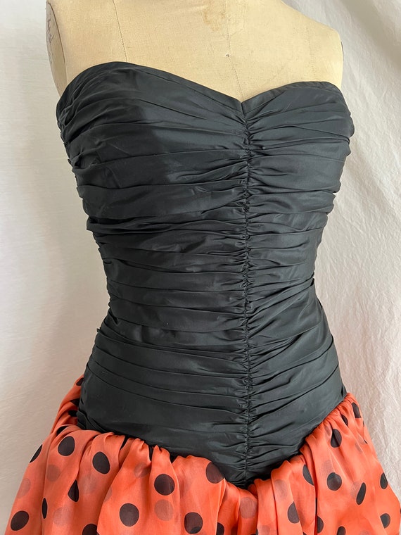1980s strapless ladybug polka dot party dress sz … - image 4