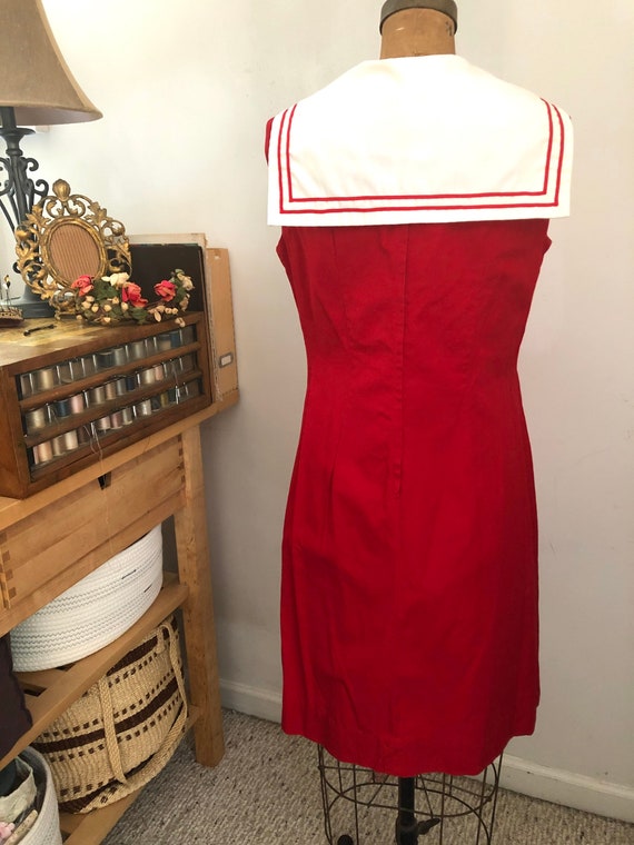 1960s red and white sailor shift dress Sz M - image 4