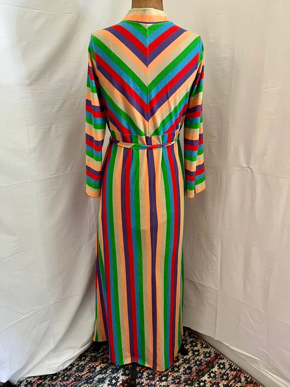 1970s vintage rainbow terry cloth belted maxi dress S… - Gem