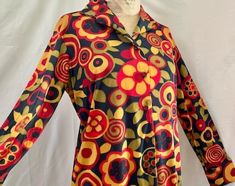 1960s flower power jersey shirt dress Sz L