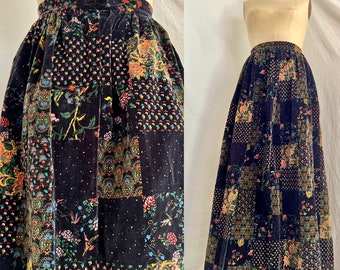 1970s velvet patchwork maxi skirt w26