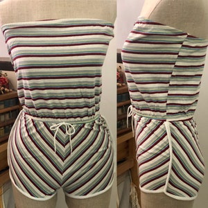 Macacão de tubo sem alças listrado Deadstock dos anos 1970 50/50 Sz xs-s
