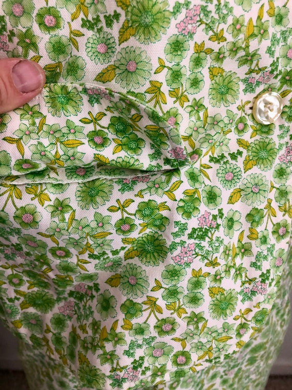 Super cute 1950s/60s cotton canvas green floral p… - image 8