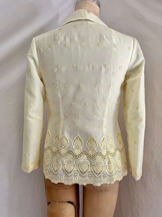 1950s custom couture filigree yellow dress suit S… - image 5