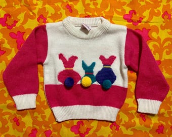 1980s vintage Baby/Kleinkind Hasen Pullover Gr. 8-18 Monate
