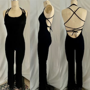 90s Fredericks of Hollywood lace up back black jumpsuit Sz s/m/l