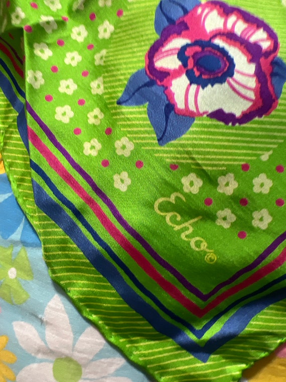 Vintage Echo 1960s flower silk scarf - image 7