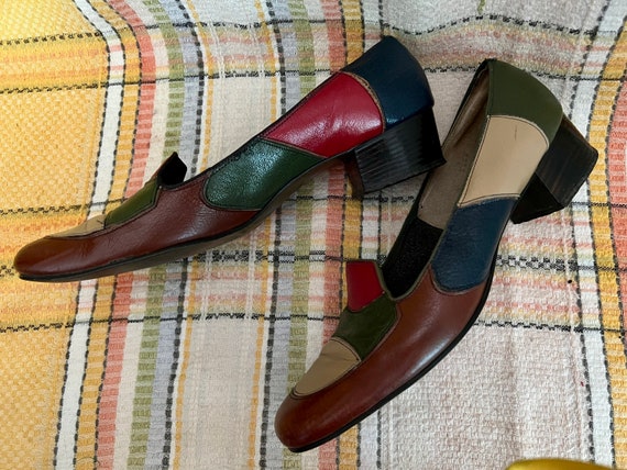 1960s/70s leather patchwork loafers Sz 8 narrow - image 2