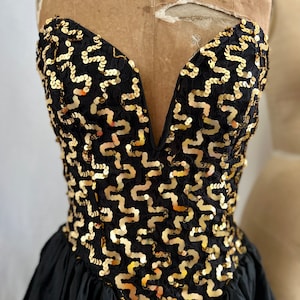 1980s vintage Gunne Sax Jessica McClintock black and gold sequin gown Sz s