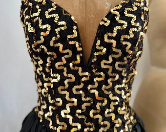 Vintage 80s Jessica Mcclintock Black W/ Gold Sequins Strapless Long Dress  Sz S - Etsy