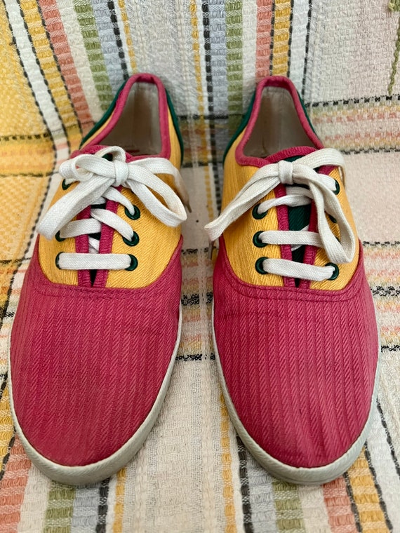 90s color block cotton sneakers Sz 7 - image 1