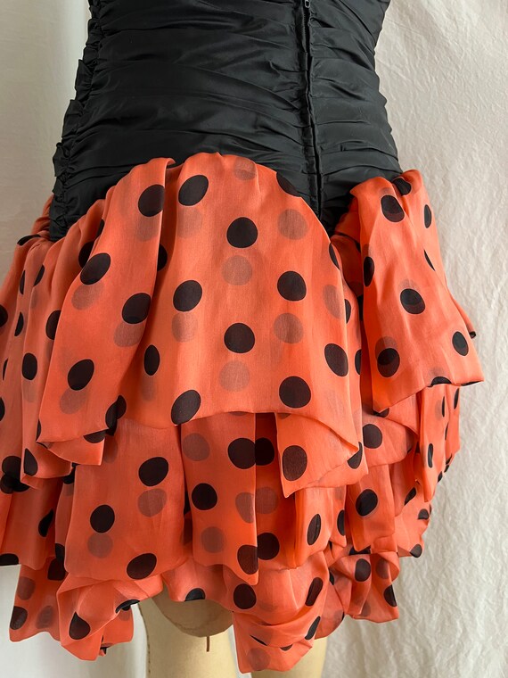1980s strapless ladybug polka dot party dress sz … - image 8