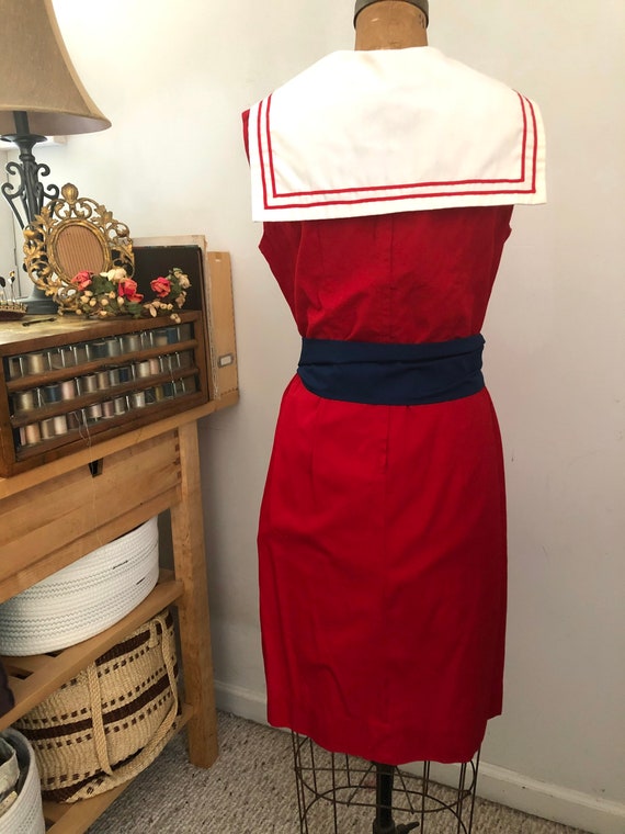 1960s red and white sailor shift dress Sz M - image 3