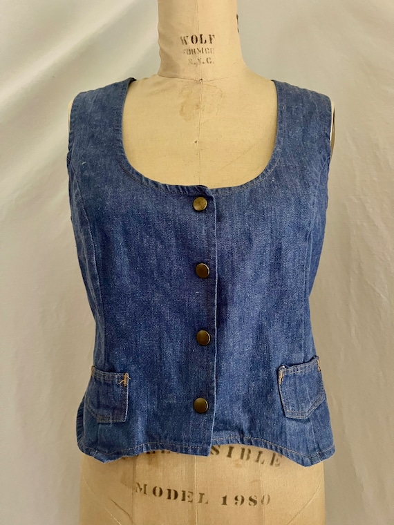 1970s vintage cotton denim vest/top Sz m/l