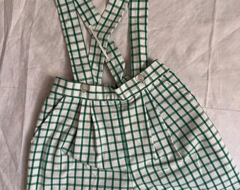 1980s green and white plaid suspender shorts 4t